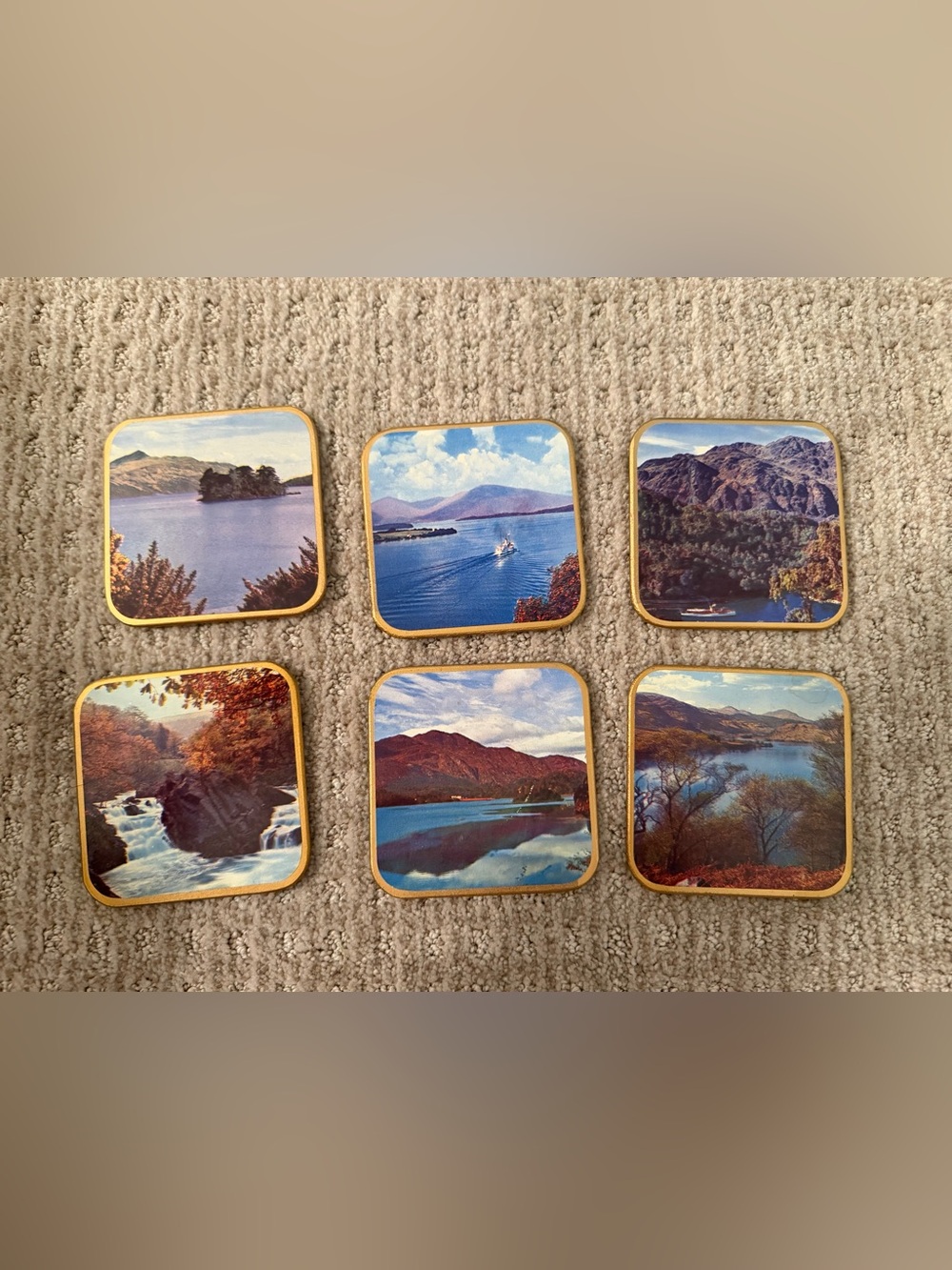 Vintage 1960s Win-El-Ware Scotland Scenic Coasters Boxed Set of 6 Loch Lomond